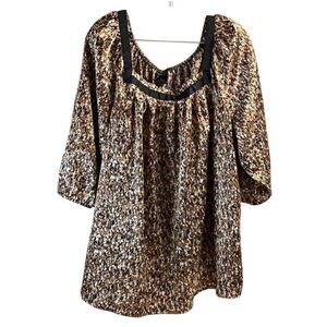 Ingredients Womens Dressy Blouse Square Neck Black Ribbon Trim Size 3X